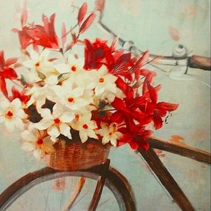 Big canvas picture of bicycle with flowers